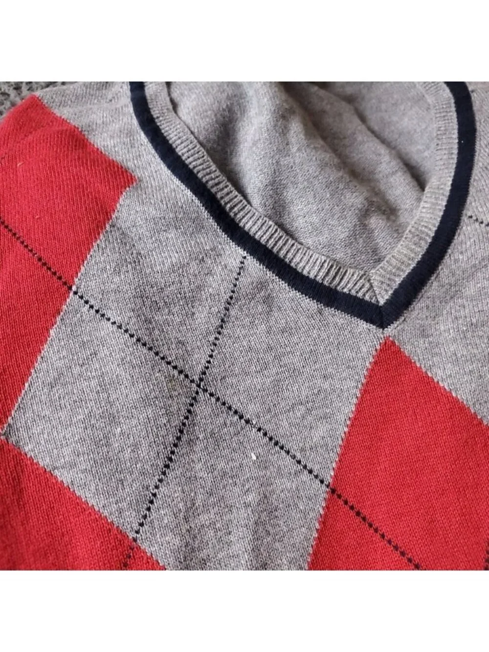 Brooks Brothers 346 Sweater Mens XL Argyle Plaid Gray V Neck Grandpa Cotton
